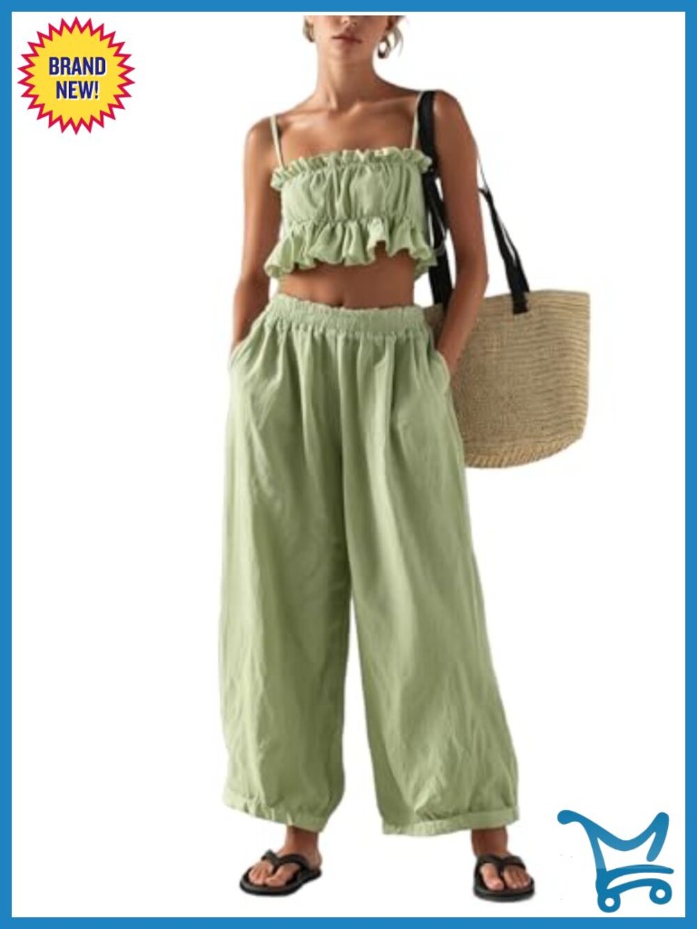 Women's 2 Piece Outfit Ruffled Cami Top Wide Leg Pants Set Vacation